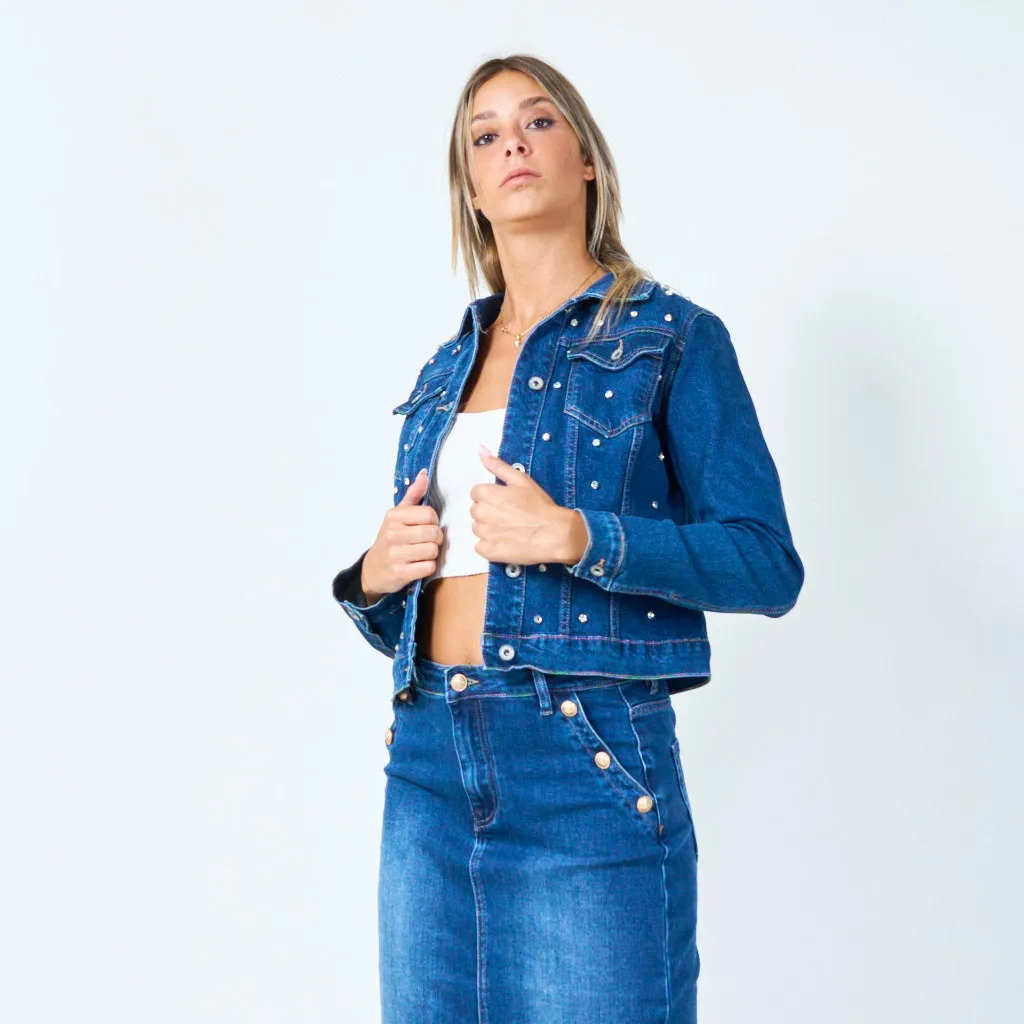 Embellished cropped denim jacket wholesale