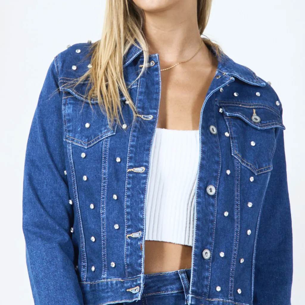 Embellished cropped denim jacket wholesale