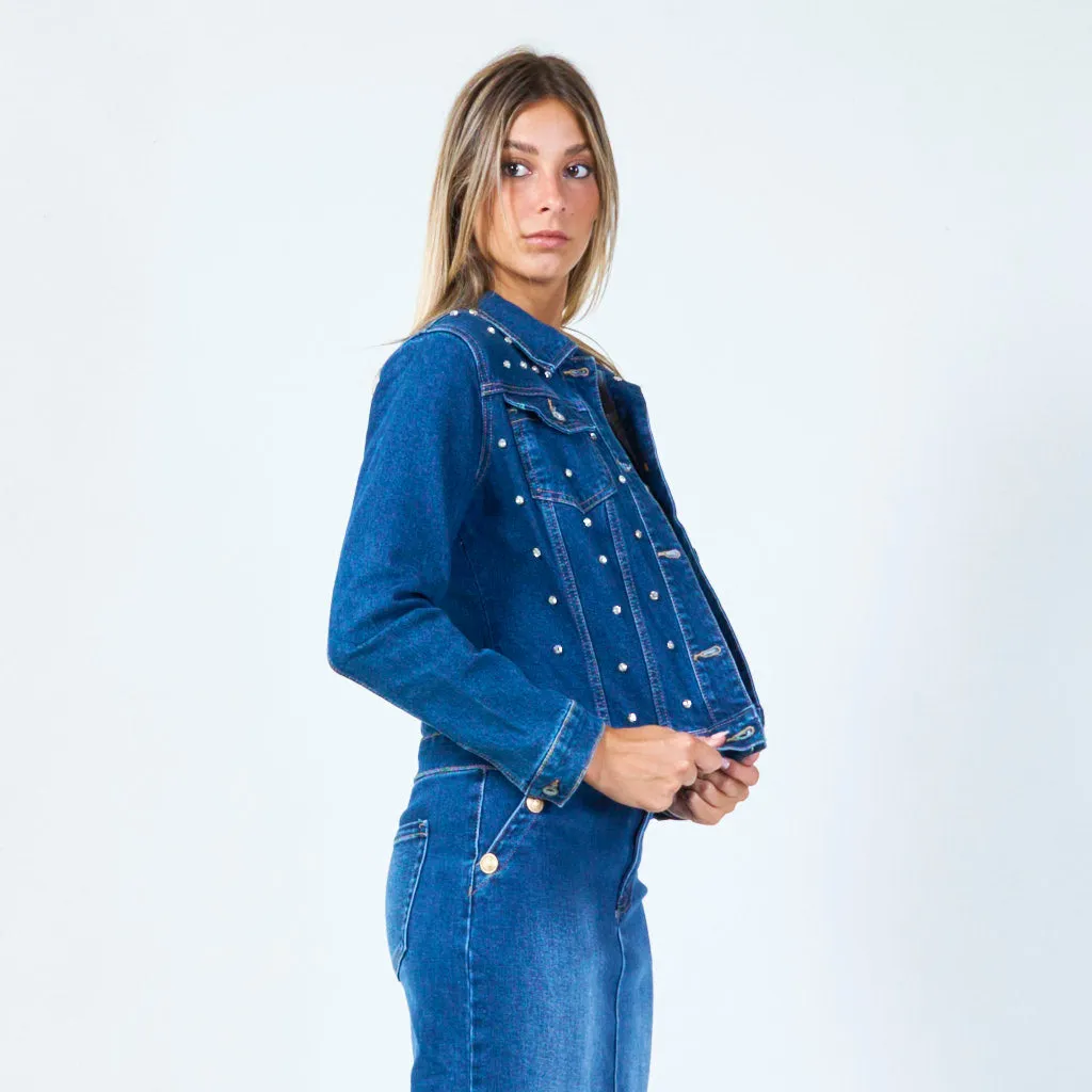 Embellished cropped denim jacket wholesale