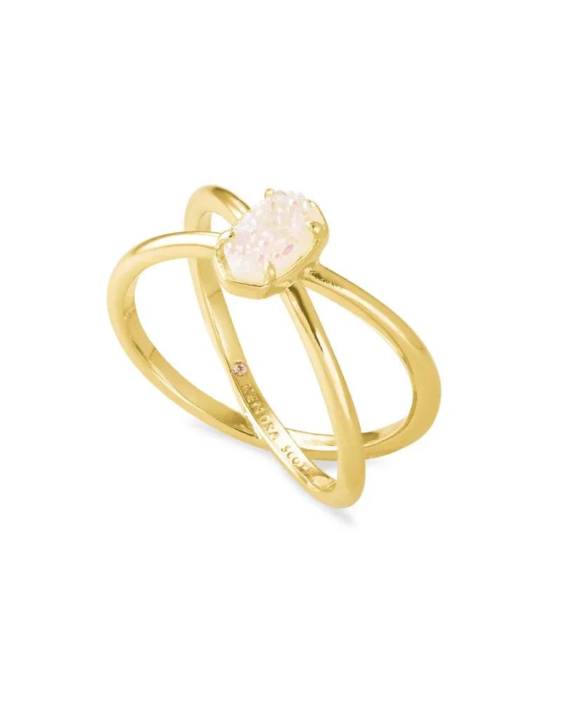 Emilie Gold Double Band Ring in Iridescent Drusy by Kendra Scott