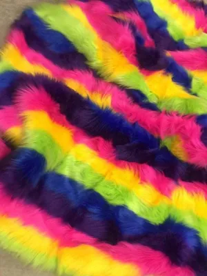 Faked Animal Fur Hot Rainbow Striped Faux Fur Fabric For Fur Coats, Fur Clothing, Blankets By The Yard