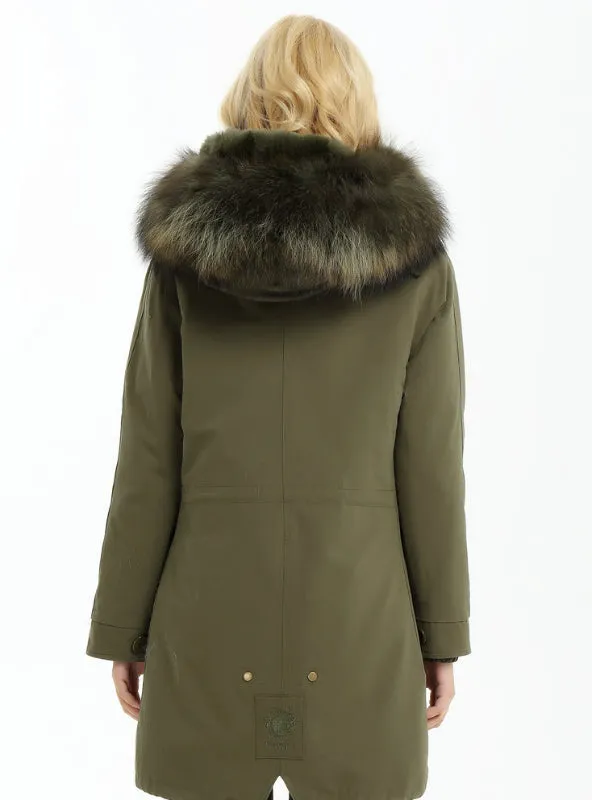 Fashion Jacket Parka Fur Hood and Rabbit Fur Inside