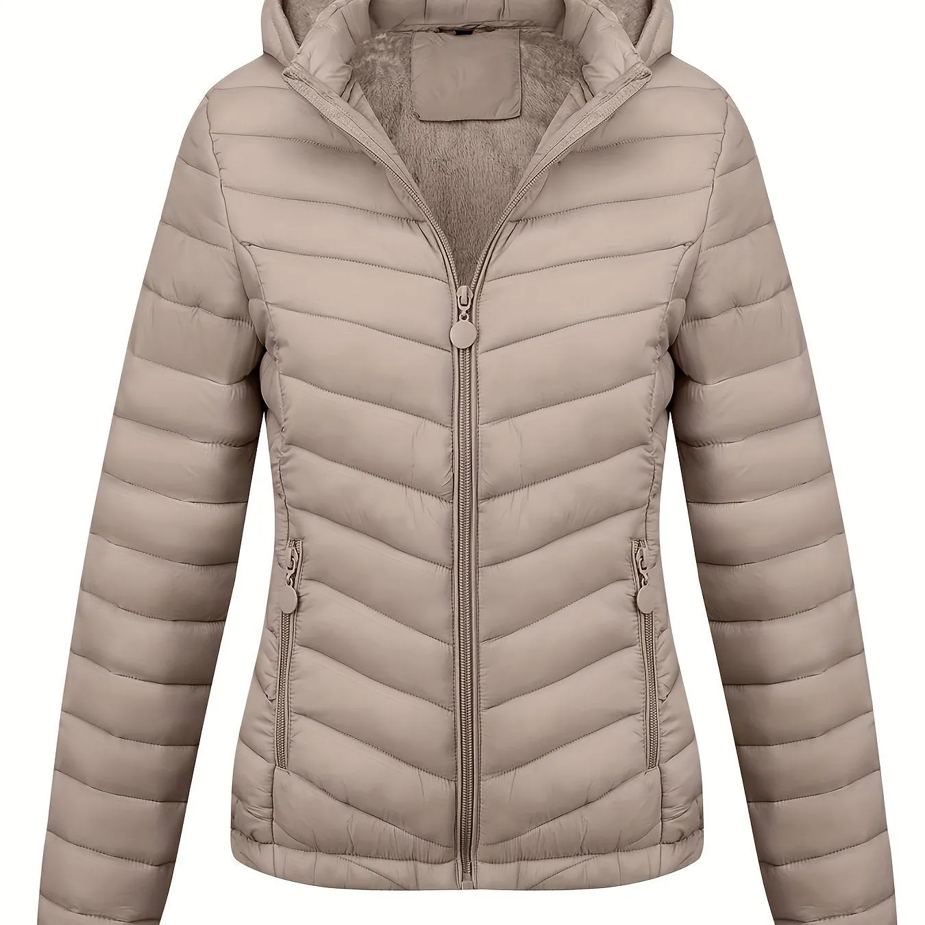 Fien | zippered hoodie puffy jacket with slanted pockets