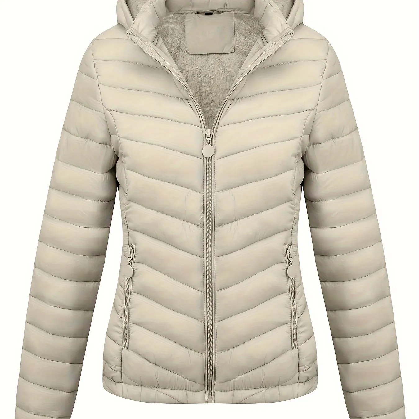 Fien | zippered hoodie puffy jacket with slanted pockets