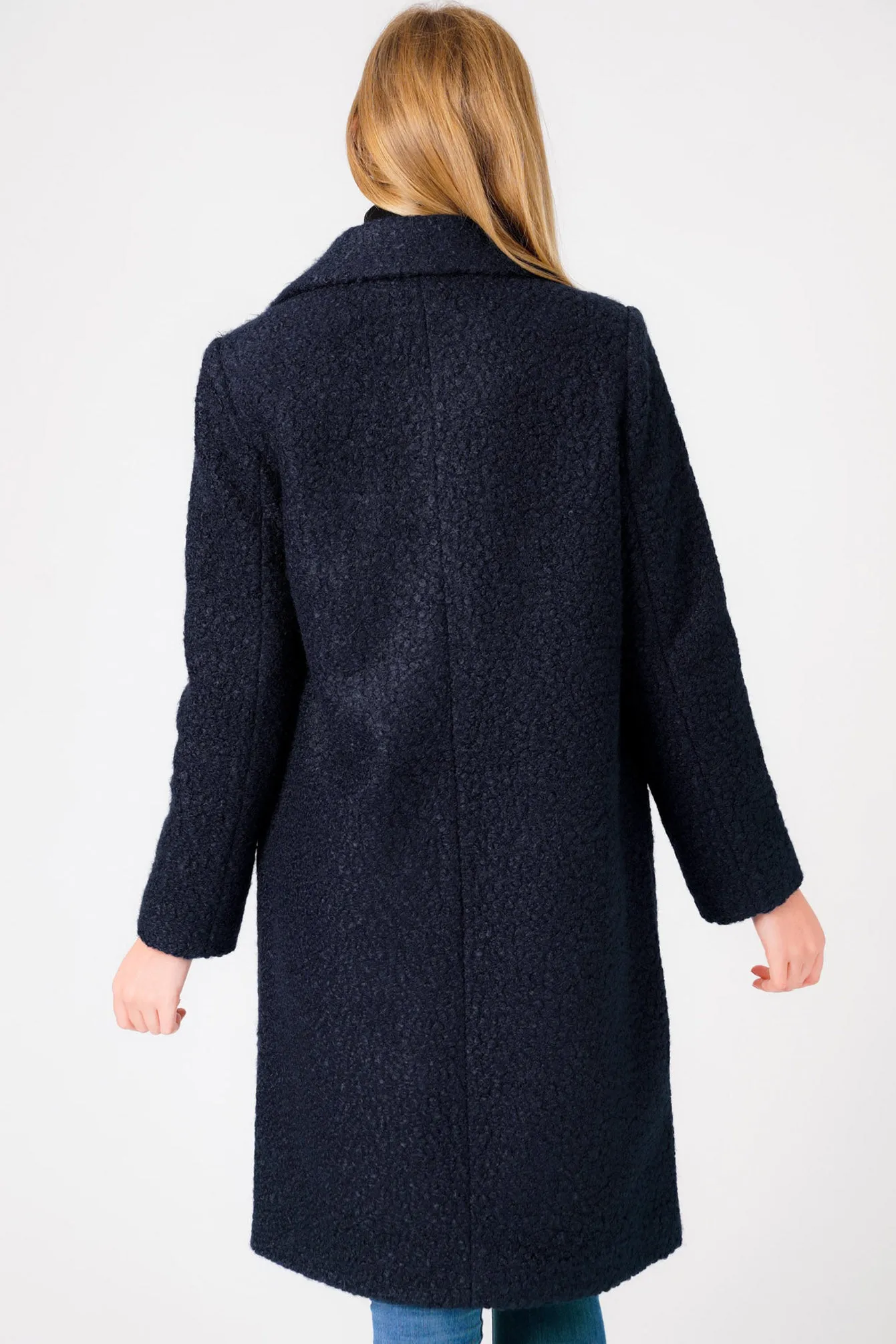 Fortune Textured Boucle Longline Midi Coat In Navy - Tokyo Laundry