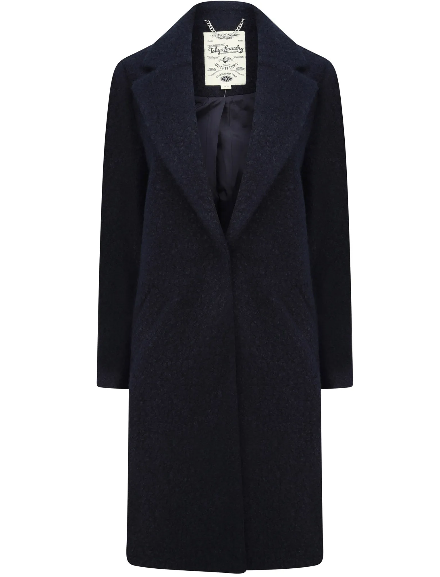 Fortune Textured Boucle Longline Midi Coat In Navy - Tokyo Laundry