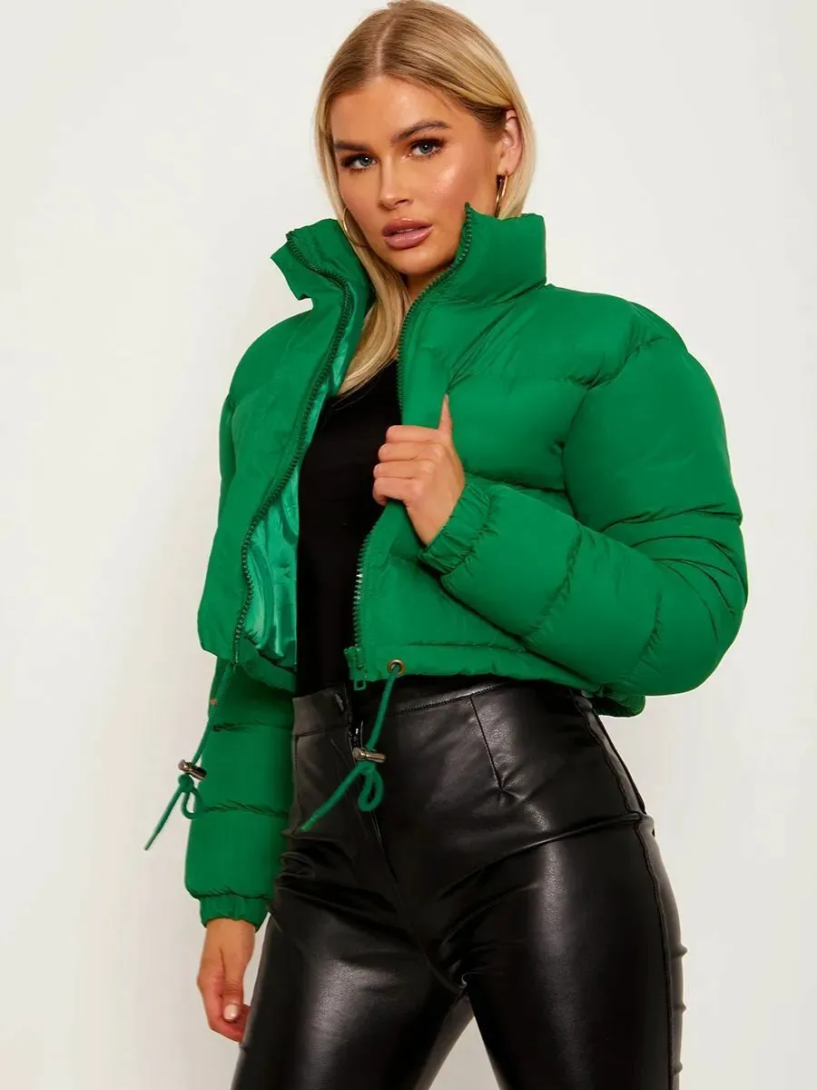 Front Zipped Cropped Puffer Jacket