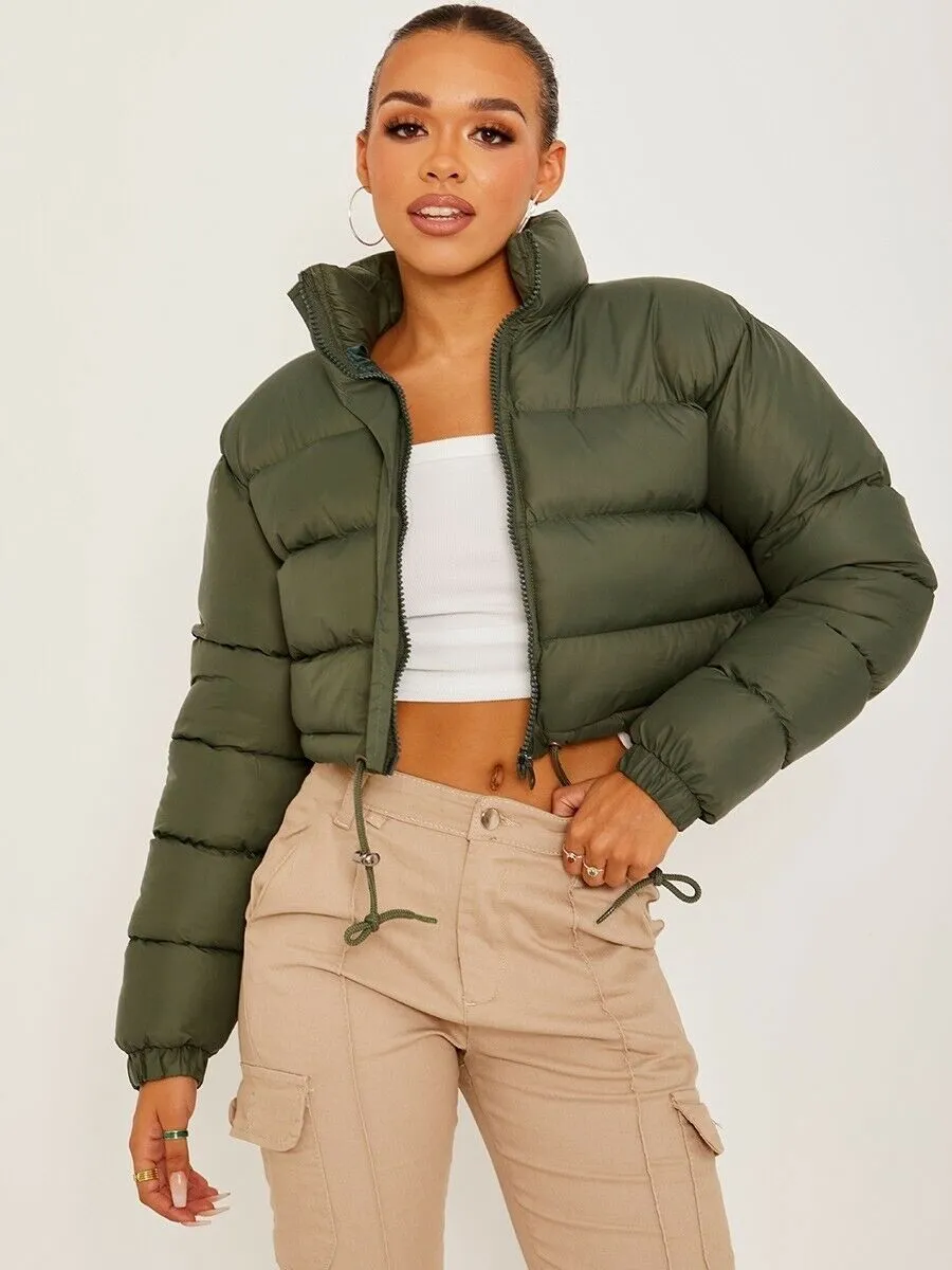 Front Zipped Cropped Puffer Jacket