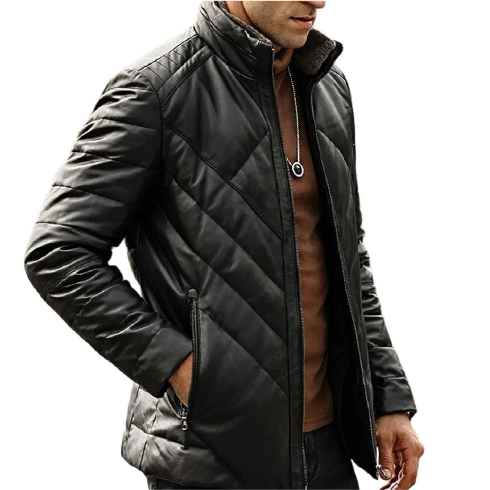 Genuine Lambskin Leather Jacket For Men Stylish Casual Zipper Style Coat For Autumn & Winter