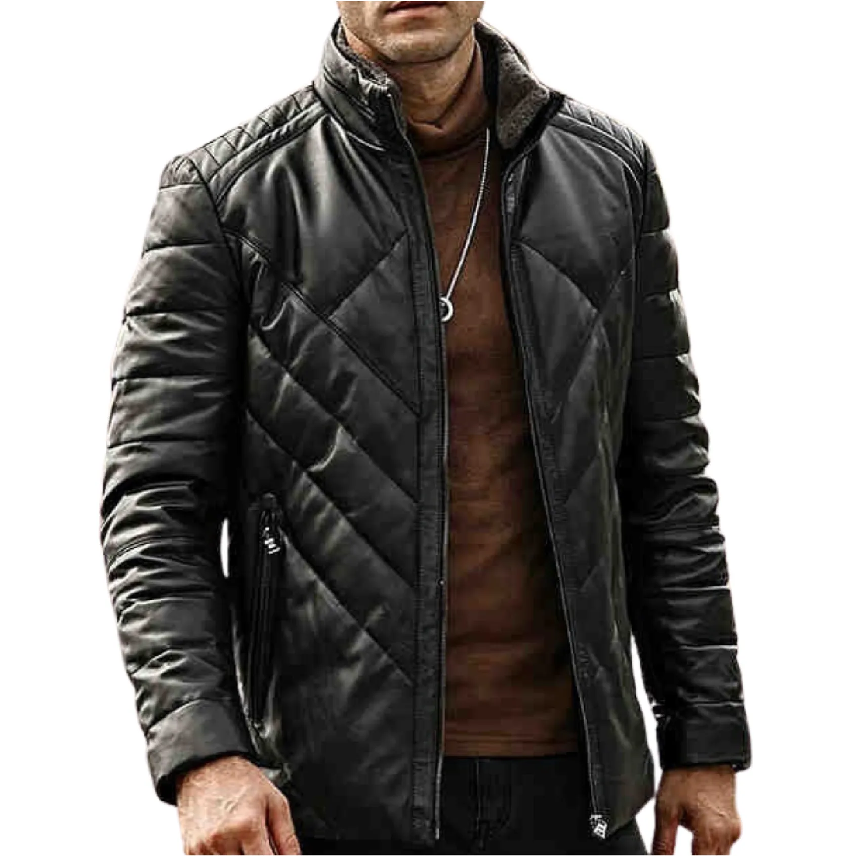 Genuine Lambskin Leather Jacket For Men Stylish Casual Zipper Style Coat For Autumn & Winter