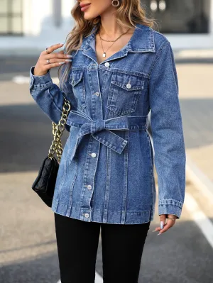 Henna - women's denim coat with flap pockets