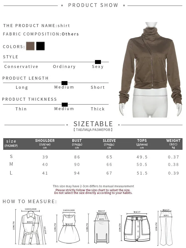 High Collar Asymmetrical Zip Jacket for Women