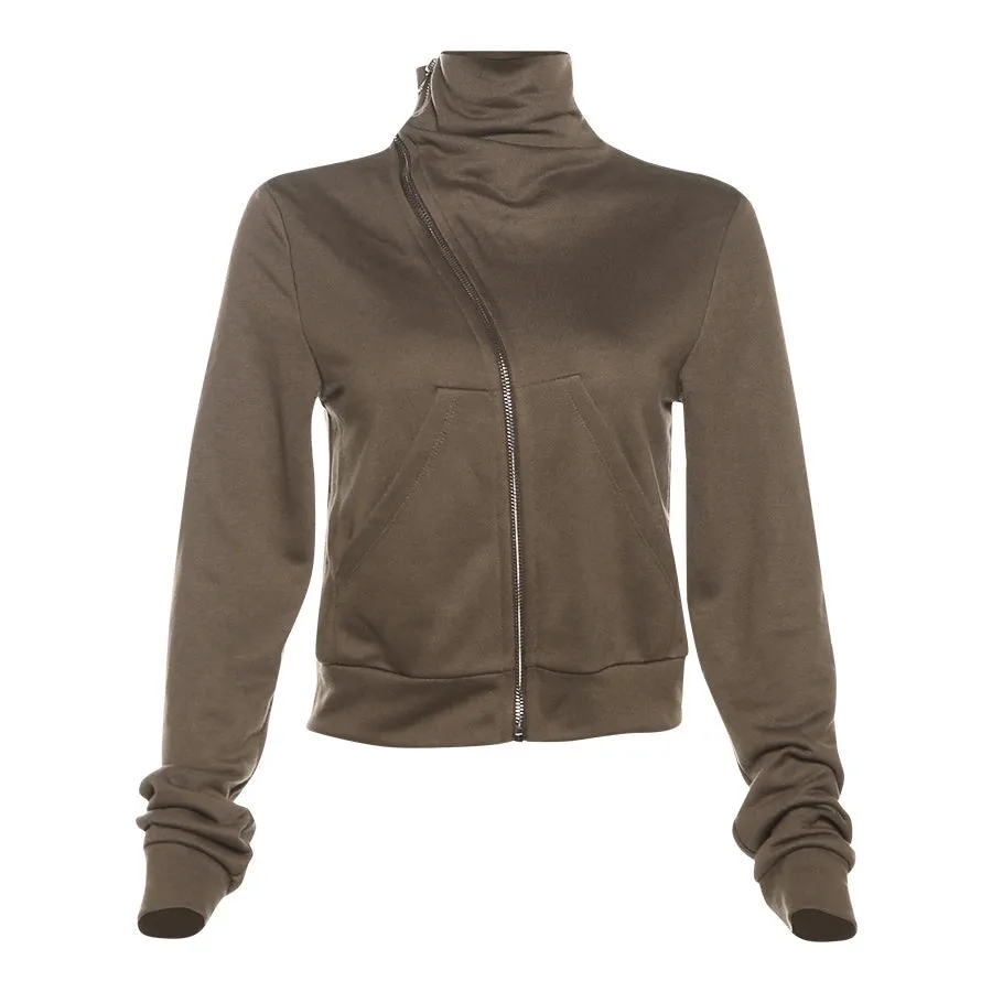 High Collar Asymmetrical Zip Jacket for Women