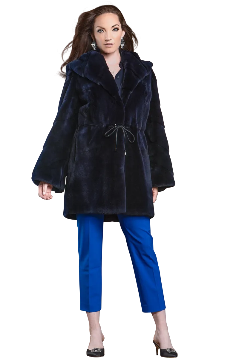 Hooded Plucked Mink Mid-Length Fur Anorak