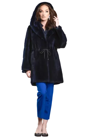 Hooded Plucked Mink Mid-Length Fur Anorak