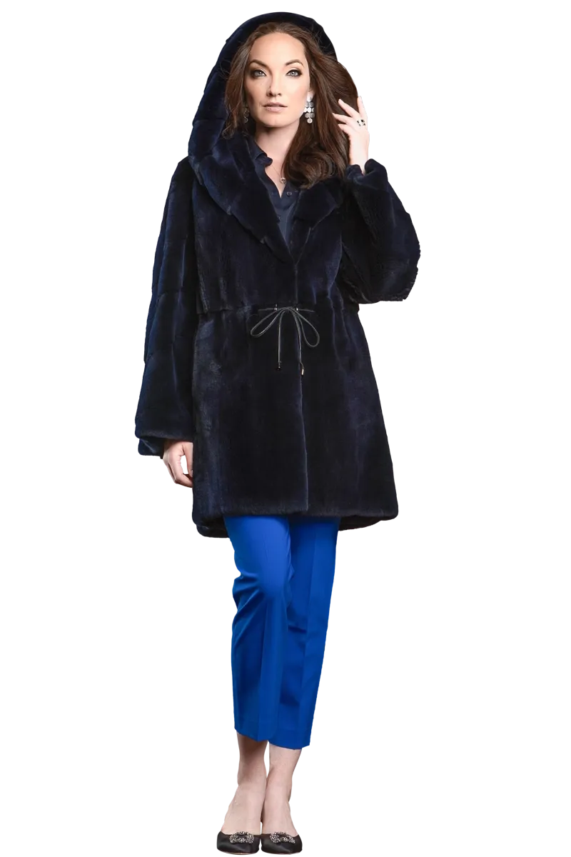 Hooded Plucked Mink Mid-Length Fur Anorak