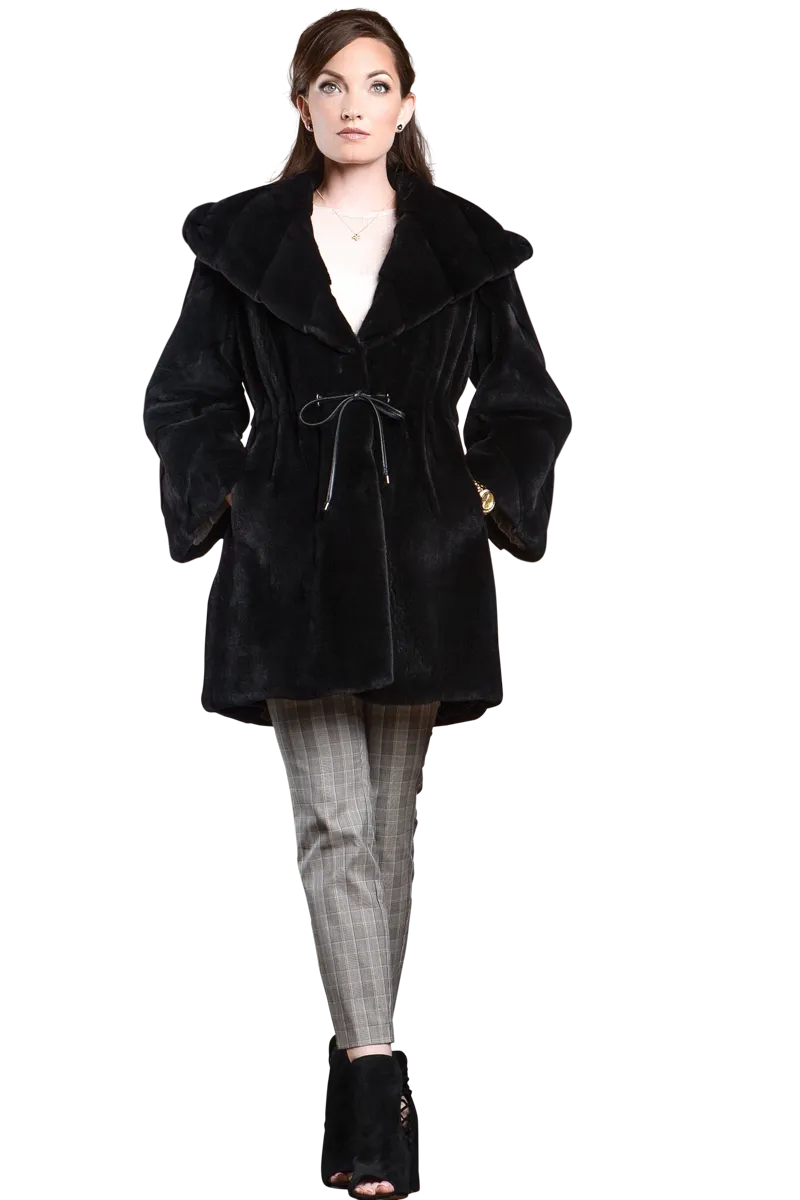 Hooded Plucked Mink Mid-Length Fur Anorak