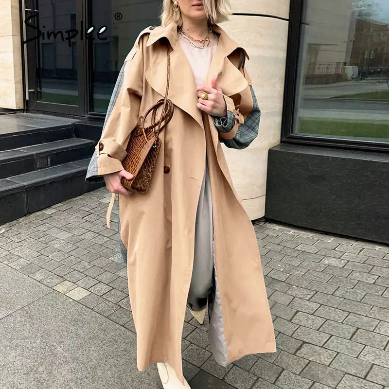 Joskaa Casual lapel women trench coat Double breasted stitching plaid female long trenches High street style ladies overcoats