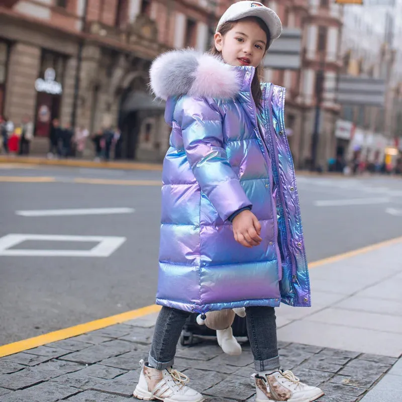 Keep Warm Winter Jacket For Girls Coat Fashion Waterproof Shiny Hooded Children Outerwear Clothing 5-14 Years Teenage Kids Parka