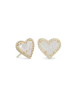 Kendra Scott Ari Heart Gold Stud Earrings in Iridescent Drusy