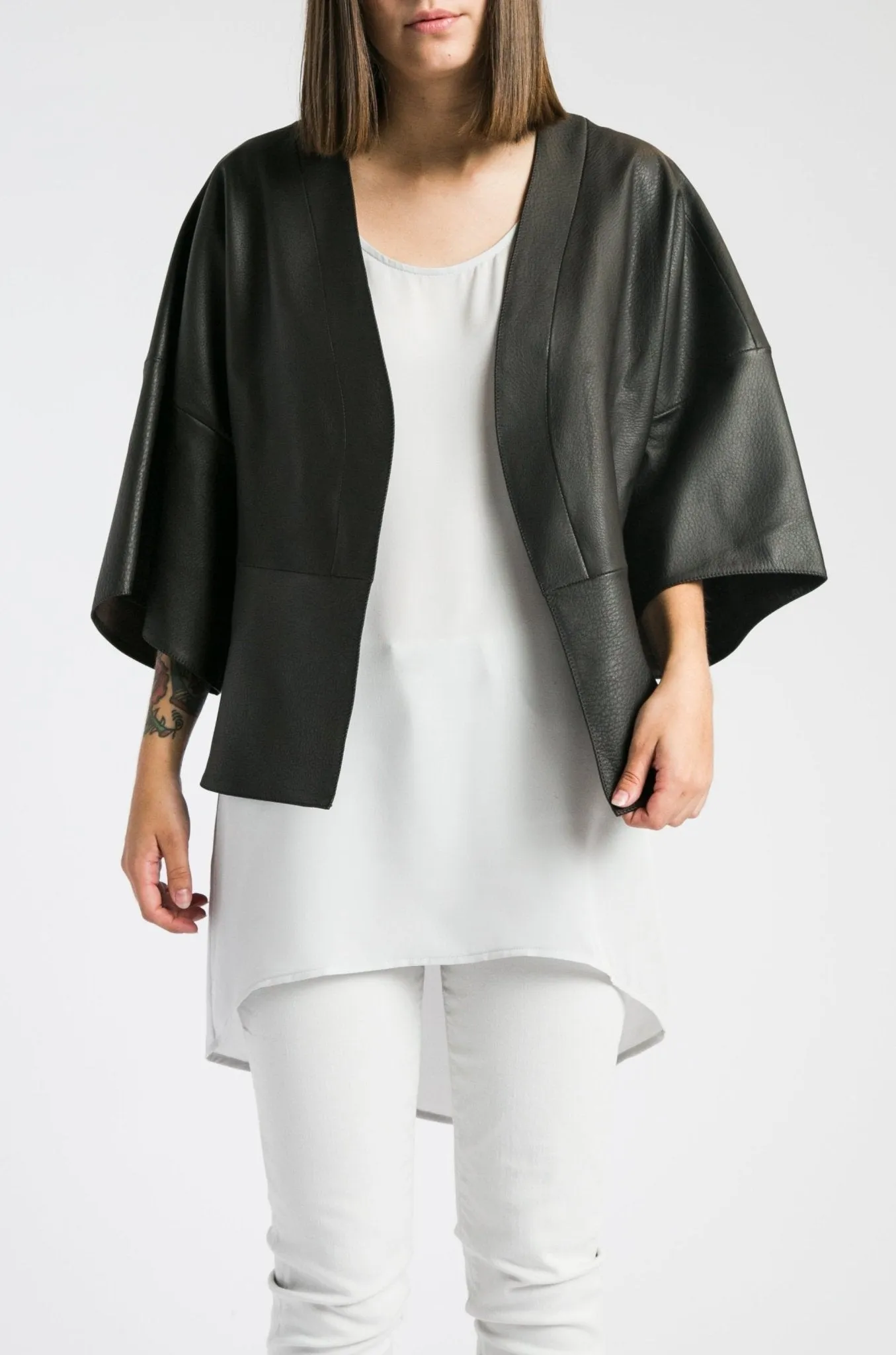 KORA OPEN FRONT JACKET TOPPER IN ITALIAN LEATHER