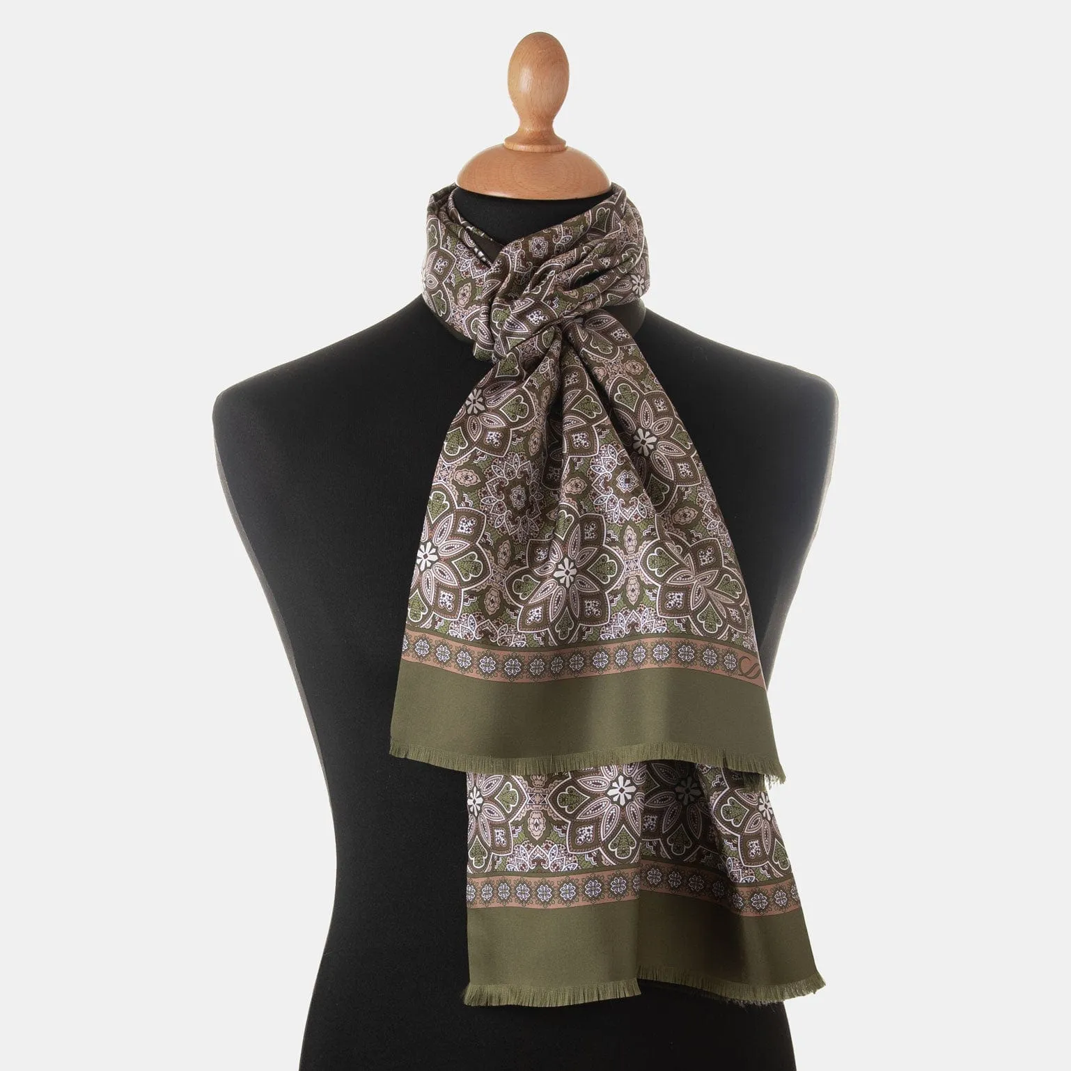 Lario - Wool Backed Silk Scarf - Olive Green