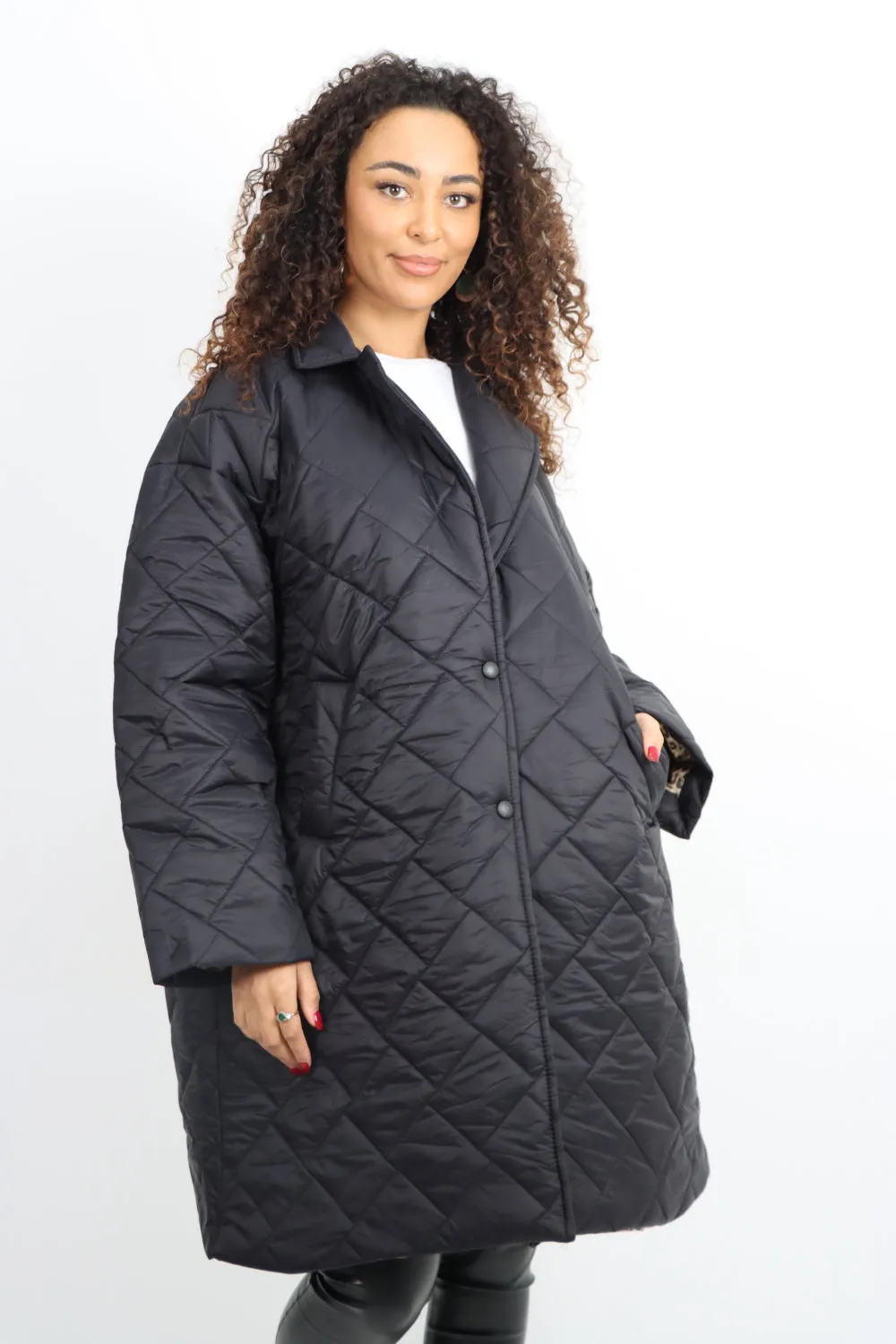 Leopard Lined Quilted Padded Longline Jacket