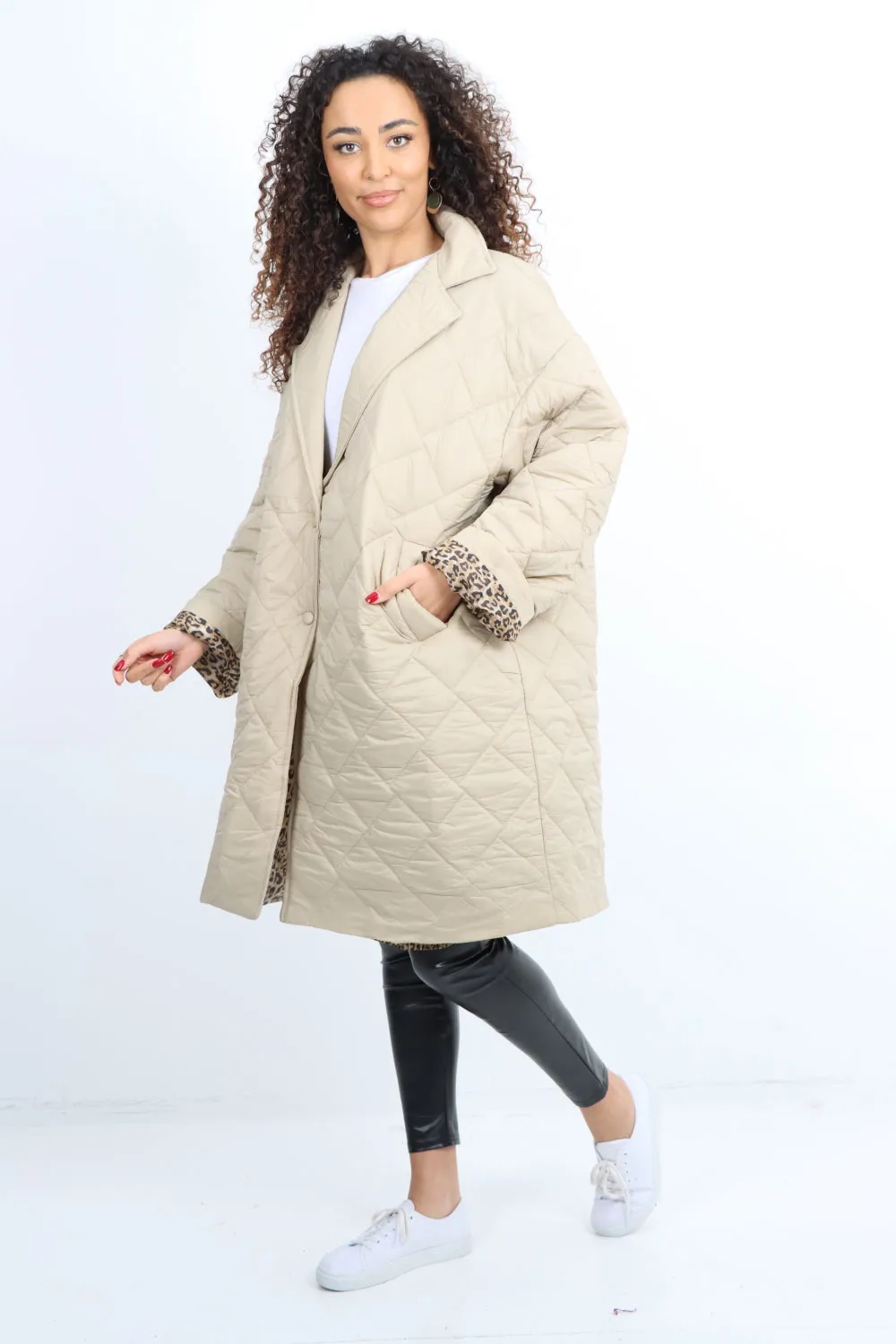 Leopard Lined Quilted Padded Longline Jacket