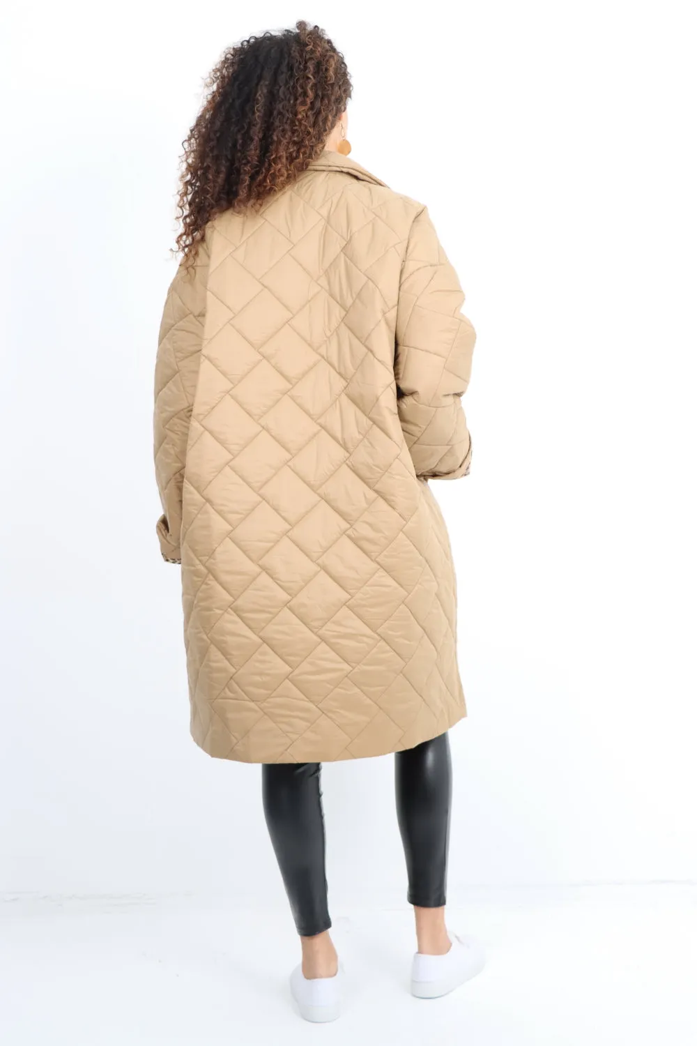 Leopard Lined Quilted Padded Longline Jacket