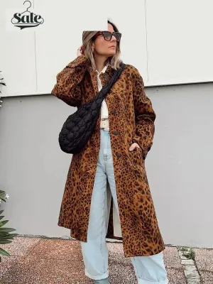 Leopard Print Long Coat Animal Pattern Winter Outwear