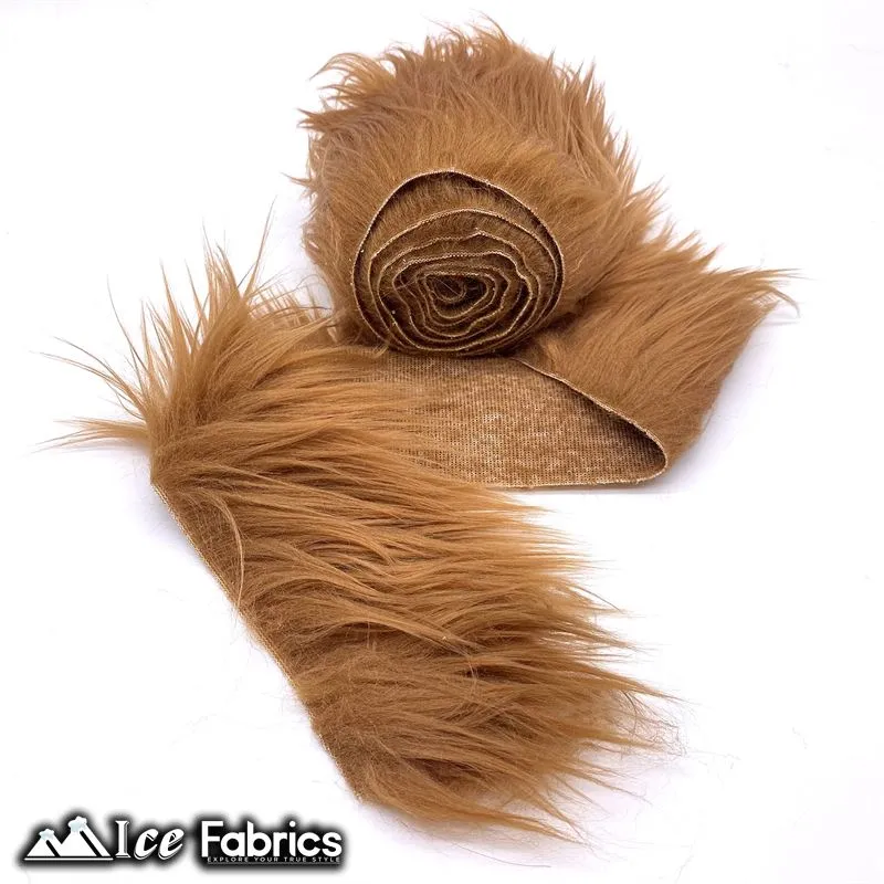 Light Brown Shaggy Mohair Strips Ribbon Faux Fur Fabric Pre Cut Roll