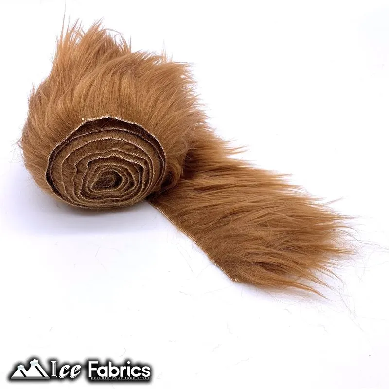 Light Brown Shaggy Mohair Strips Ribbon Faux Fur Fabric Pre Cut Roll