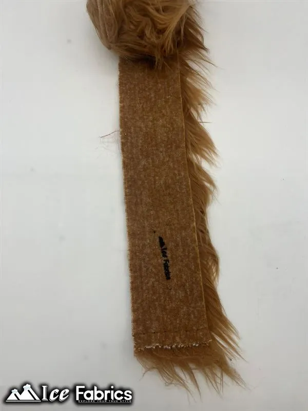 Light Brown Shaggy Mohair Strips Ribbon Faux Fur Fabric Pre Cut Roll