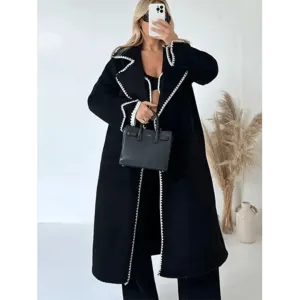 Longline Contrast-Trim Coat