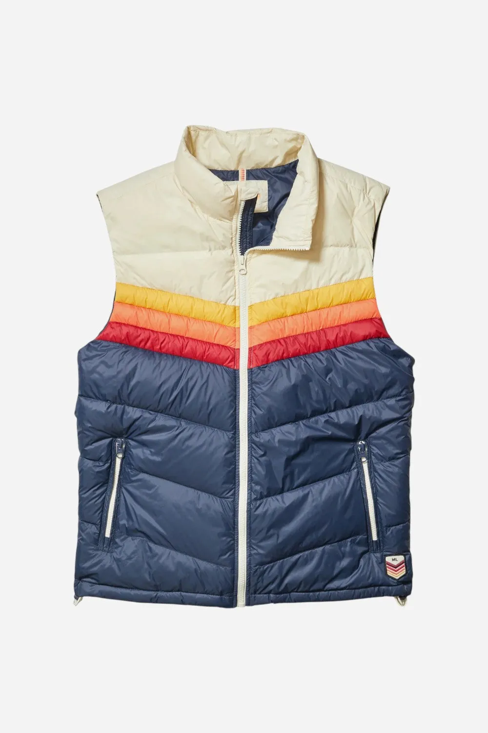 Marine Layer Archive Boreal Puffer Vest in Navy Sunset Colorblock