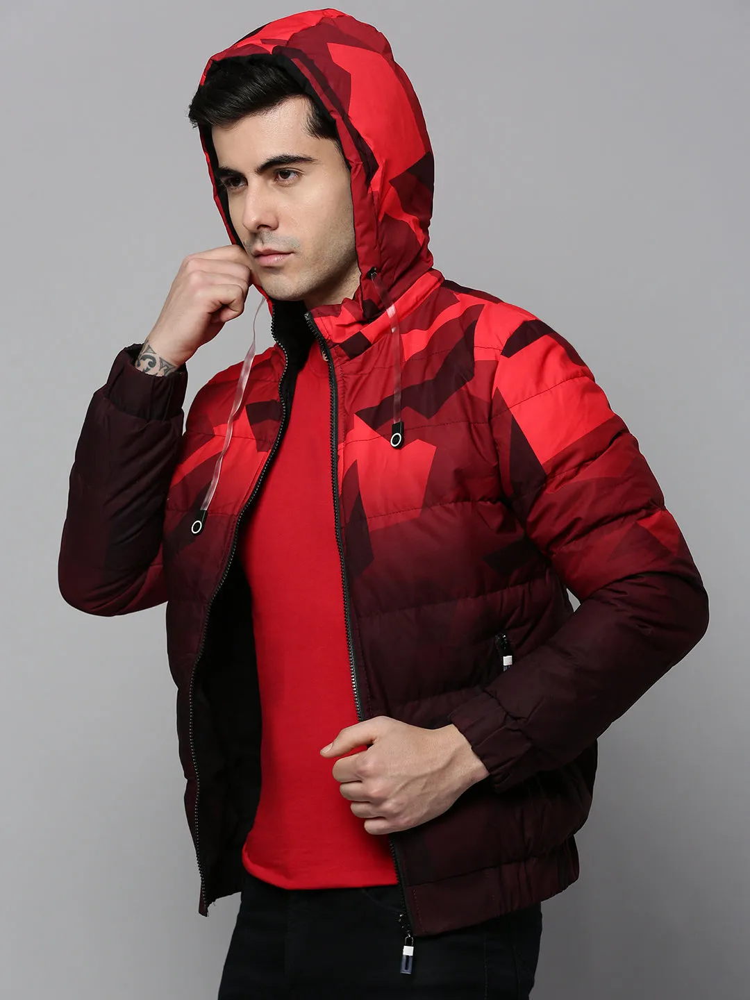 Men Red Colourblock Bomber Jacket