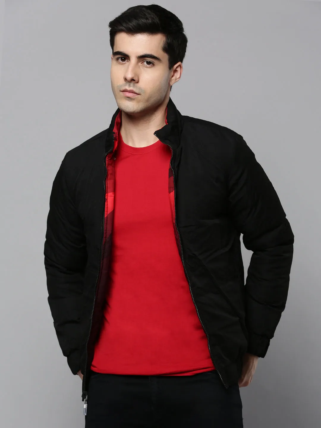 Men Red Colourblock Bomber Jacket