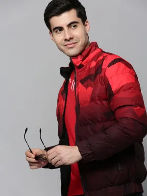 Men Red Colourblock Bomber Jacket