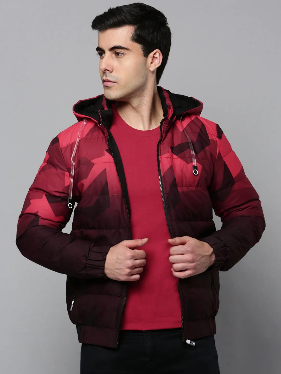 Men Red Colourblock Bomber Jacket