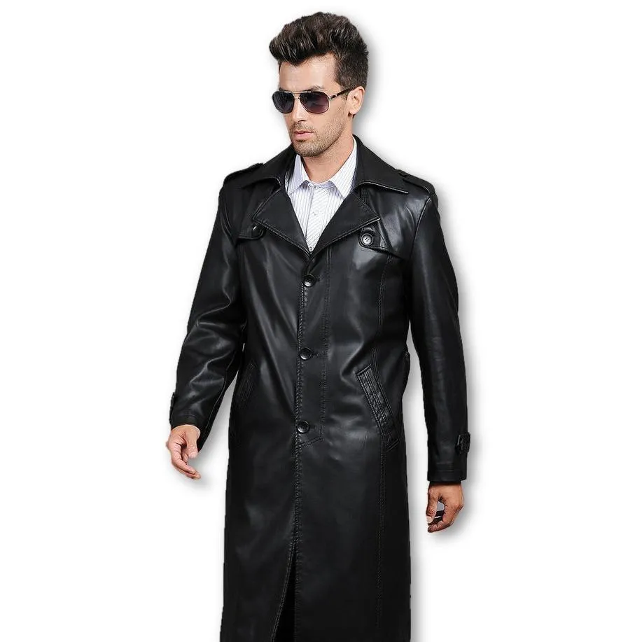 Mens Executive Premio 3 Button Trench Leather Coat