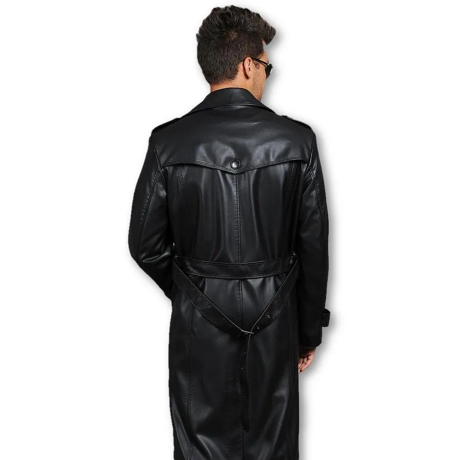 Mens Executive Premio 3 Button Trench Leather Coat