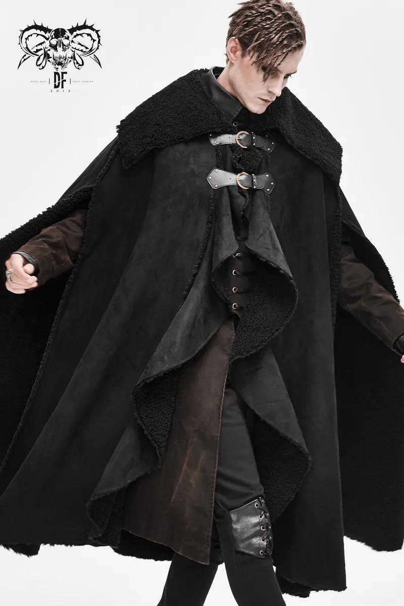 Men's Warm Irregular Cloak / Gothic Long Cloak with Buckled Straps / Alternative Clothing