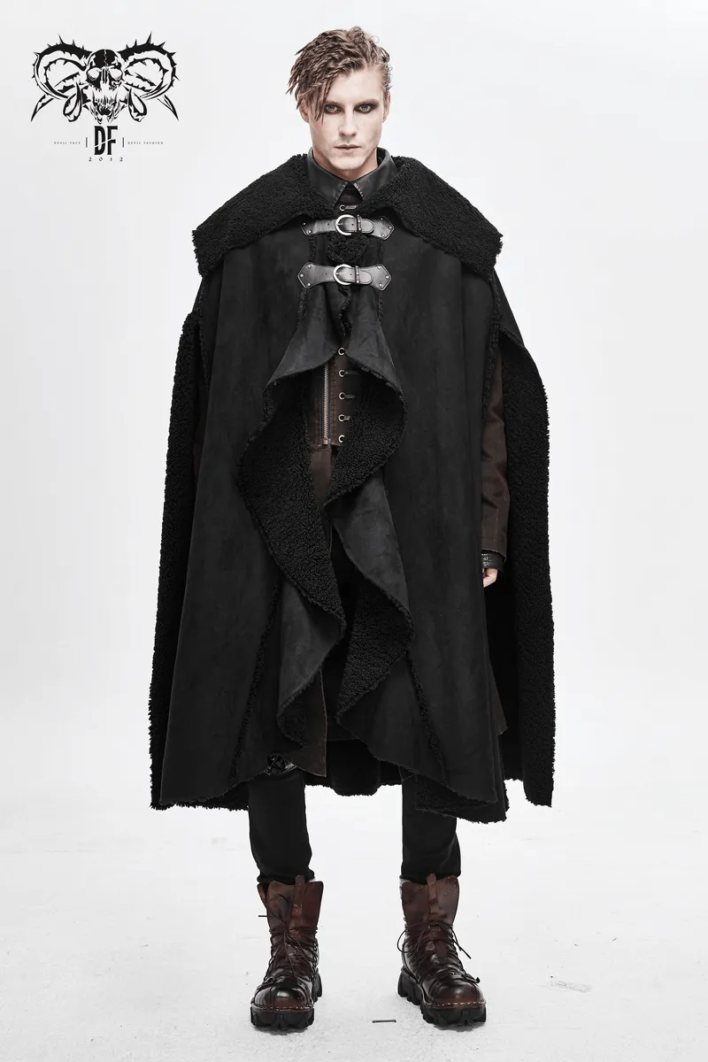 Men's Warm Irregular Cloak / Gothic Long Cloak with Buckled Straps / Alternative Clothing