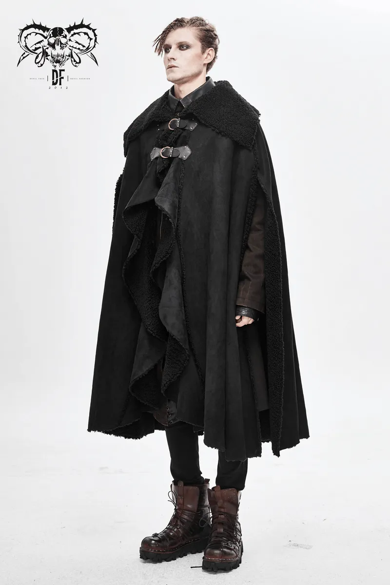 Men's Warm Irregular Cloak / Gothic Long Cloak with Buckled Straps / Alternative Clothing