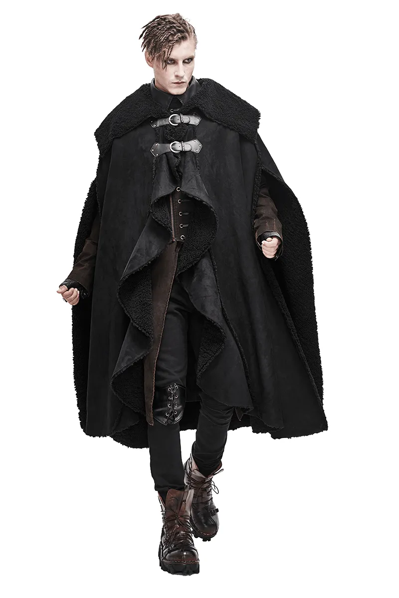 Men's Warm Irregular Cloak / Gothic Long Cloak with Buckled Straps / Alternative Clothing