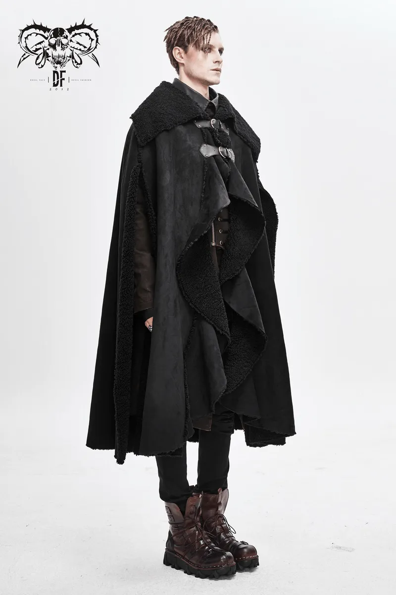 Men's Warm Irregular Cloak / Gothic Long Cloak with Buckled Straps / Alternative Clothing