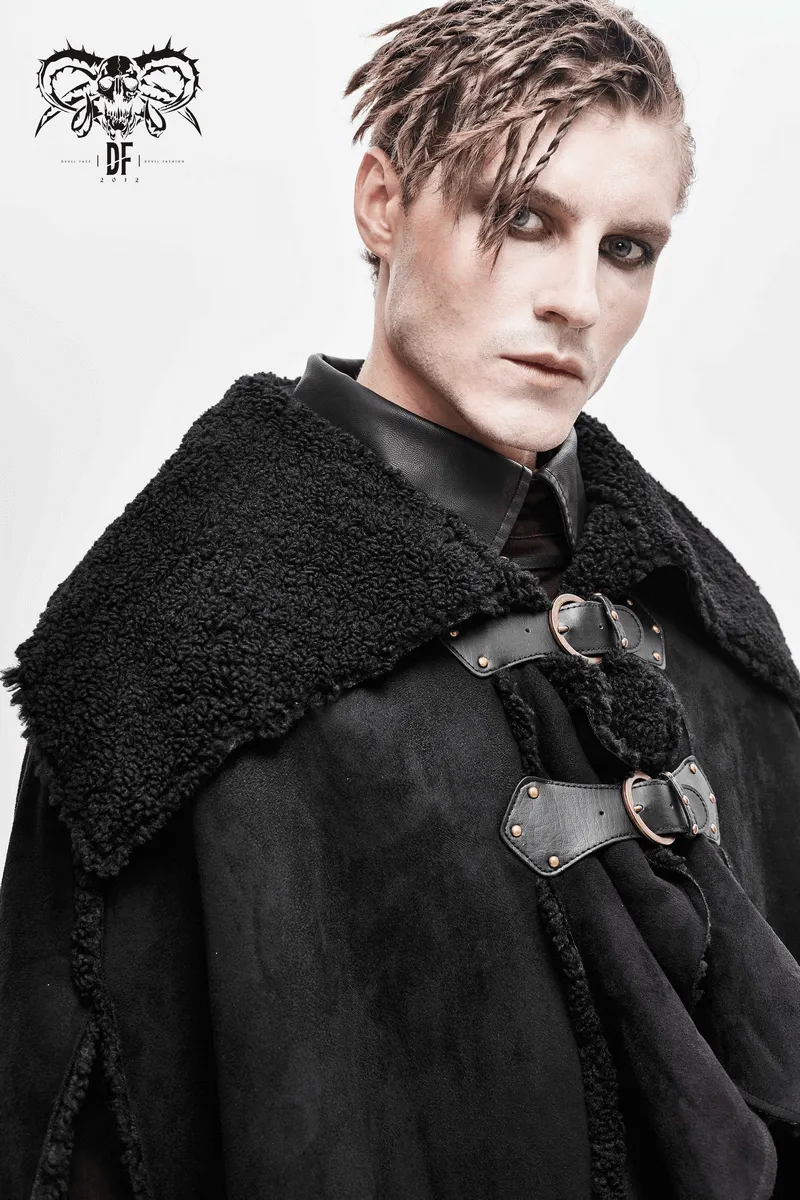 Men's Warm Irregular Cloak / Gothic Long Cloak with Buckled Straps / Alternative Clothing