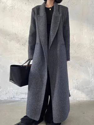 Minimalist Notched Long Sleeve Longline Coat