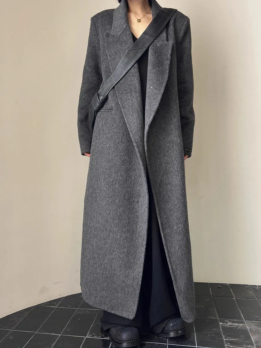 Minimalist Notched Long Sleeve Longline Coat