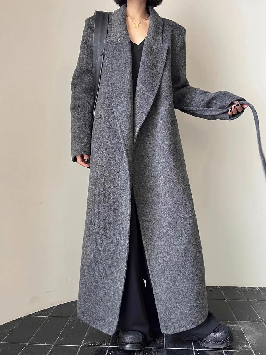 Minimalist Notched Long Sleeve Longline Coat